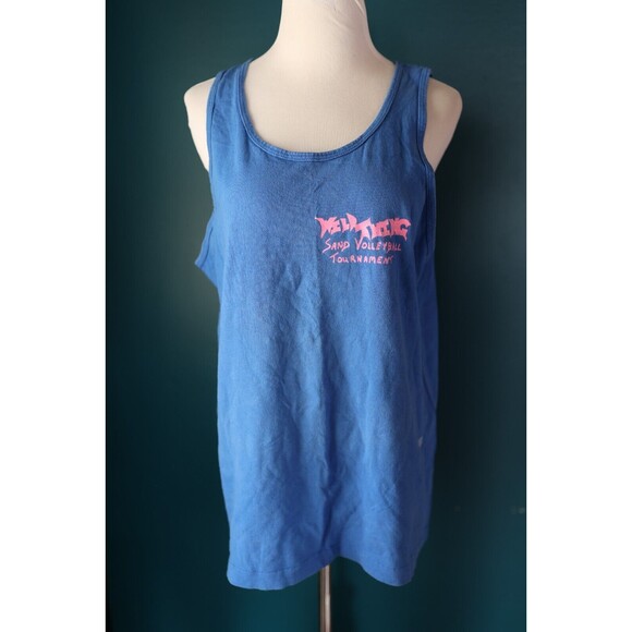 Vintage Tank Top Neon Surfer 90s Sand Volleyball Tournament Muscle Men's L - Picture 2 of 12